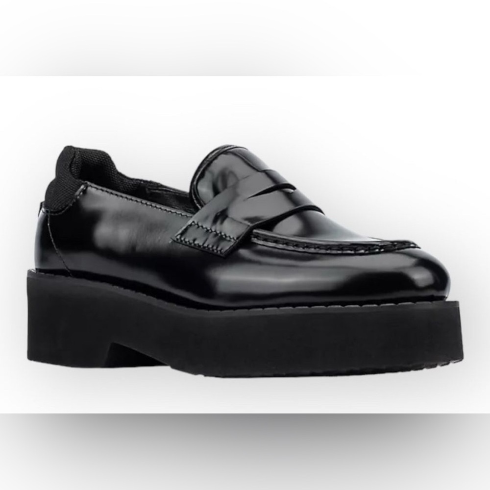 Aquatalia Marta Patent Leather Casual Penny Loafers 7 Weatherproof Chunky Black - Picture 2 of 10